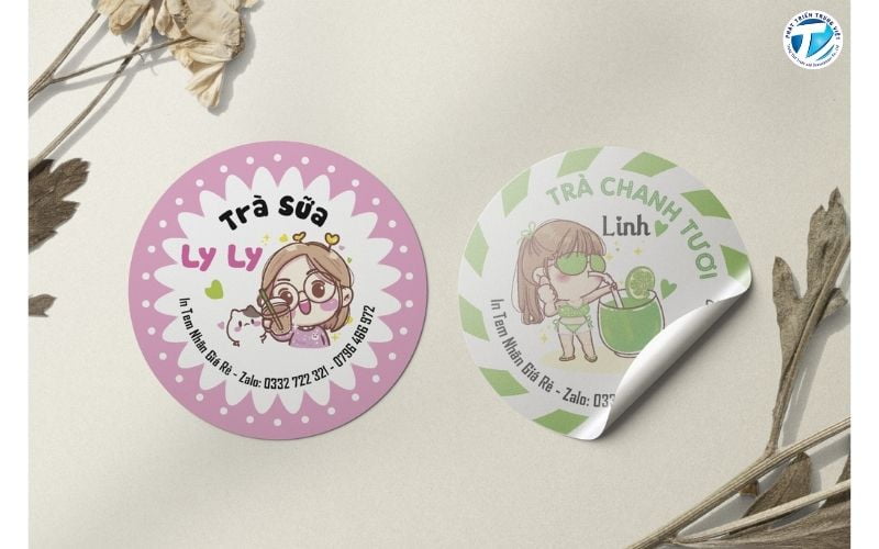 Mẫu tem phong cách ngọt ngào cho quán trà sữa